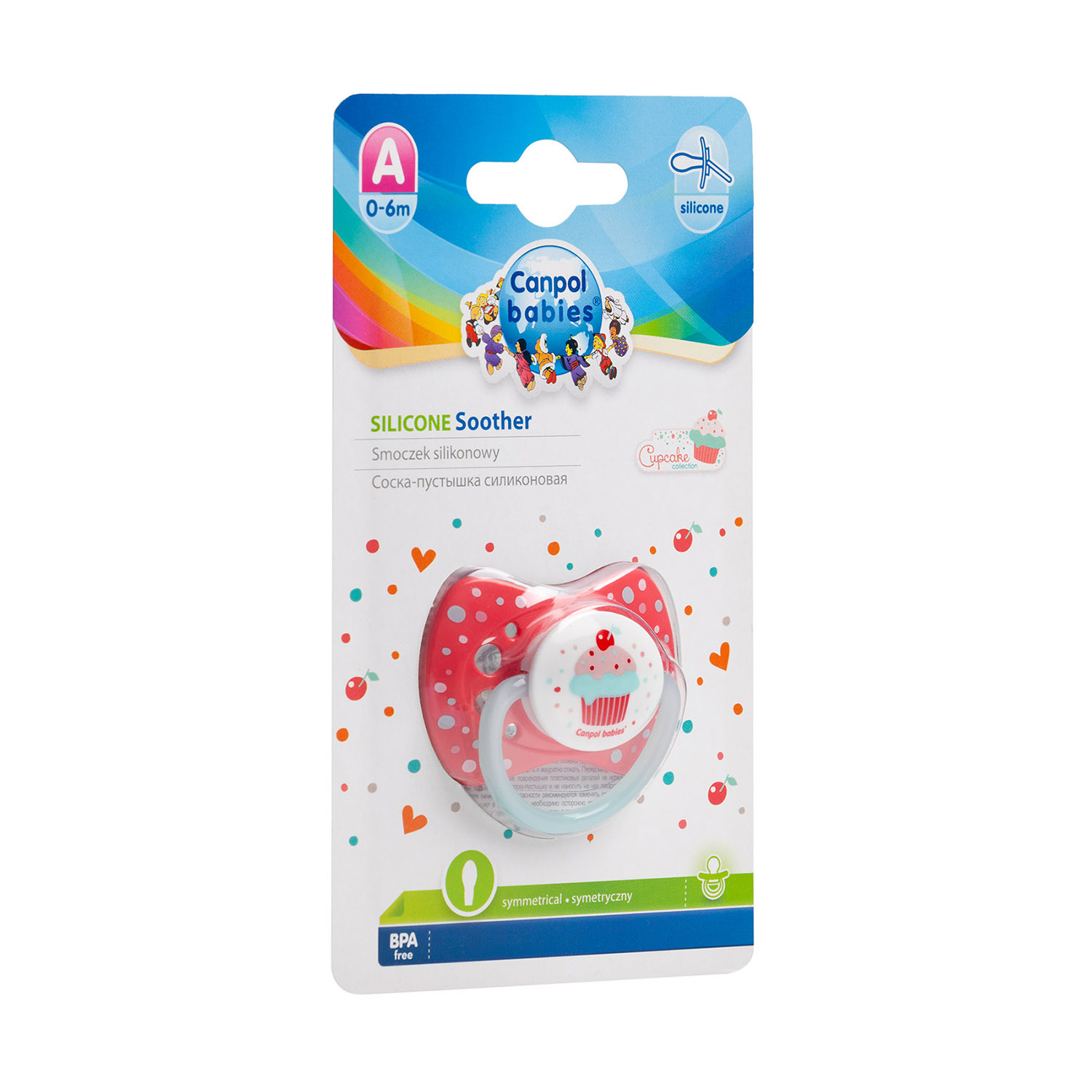 Canpol babies smoczek uspokajający silikonowy 0-6m symetryczny CUPCAKE różowy