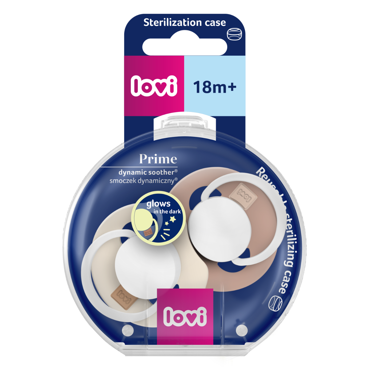Smoczek silikonowy dynamiczny LOVI Prime 18m+ 2 szt Ivory Glow/Blush Glow​