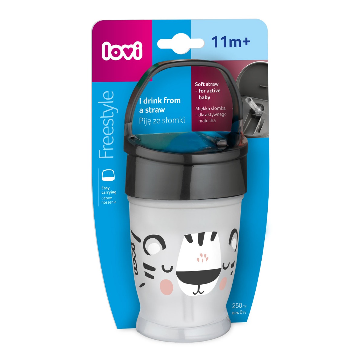 Kubek ze słomką LOVI Freestyle 250 ml Salt & Pepper