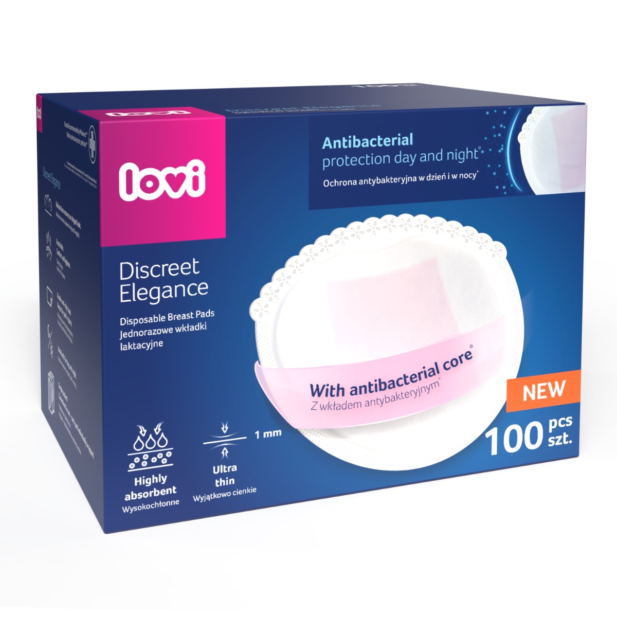 Wkładki laktacyjne antybakteryjne LOVI Discreet Elegance 100 szt. białe 