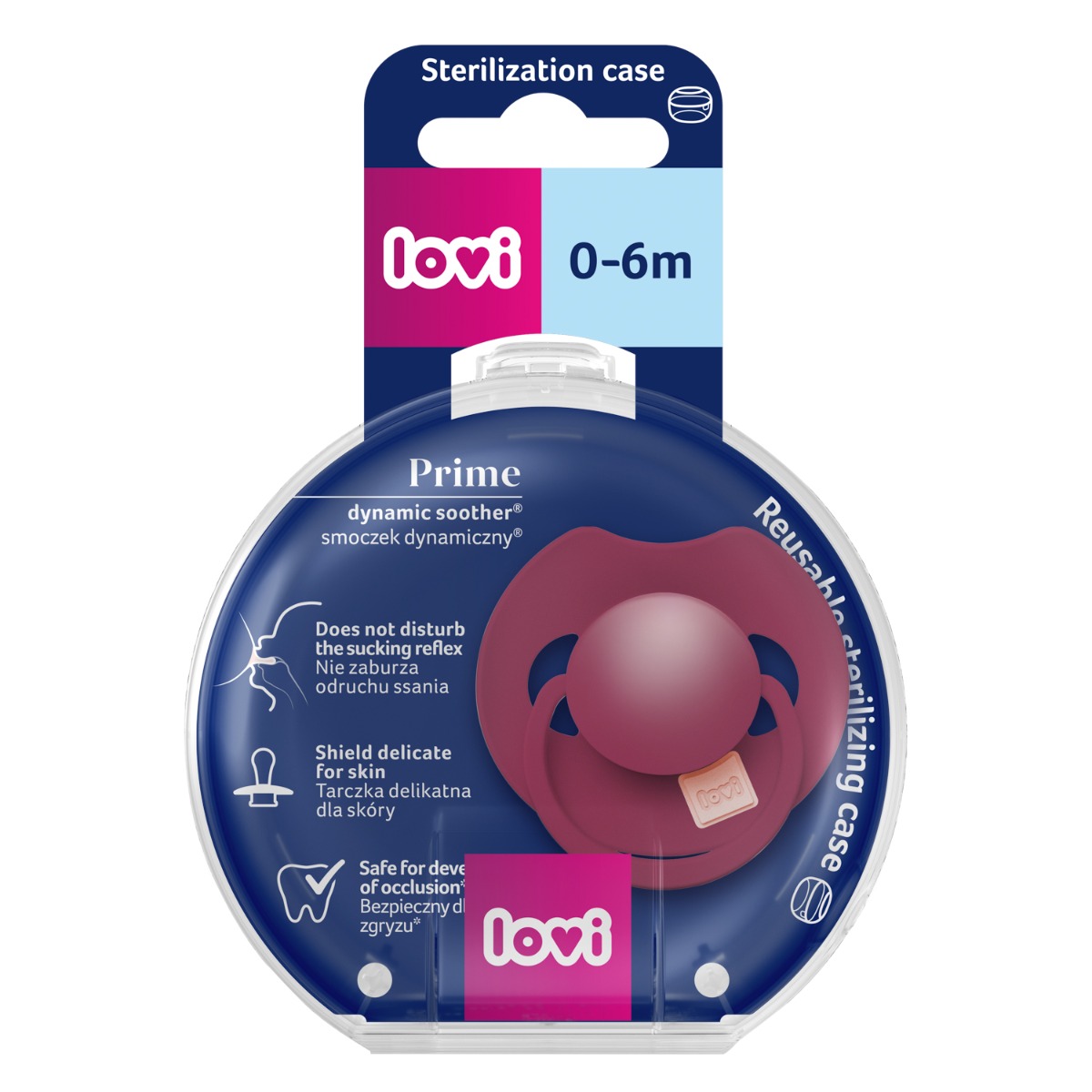 Smoczek silikonowy dynamiczny LOVI Prime 0-6m 1 szt Cherry 