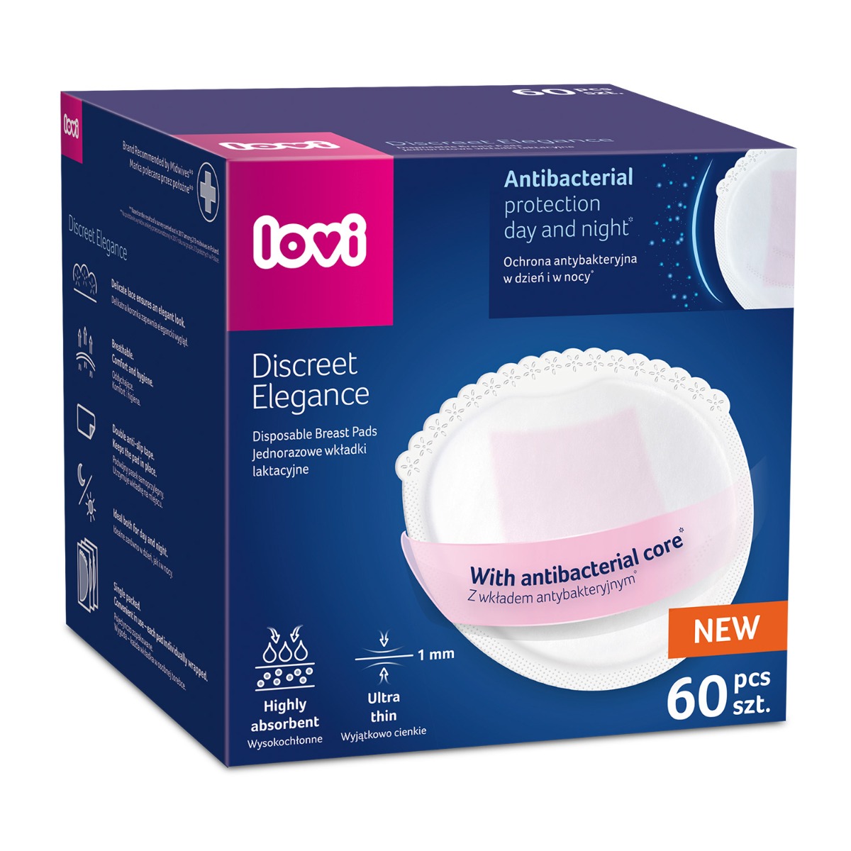 Wkładki laktacyjne antybakteryjne LOVI Discreet Elegance 60 białe