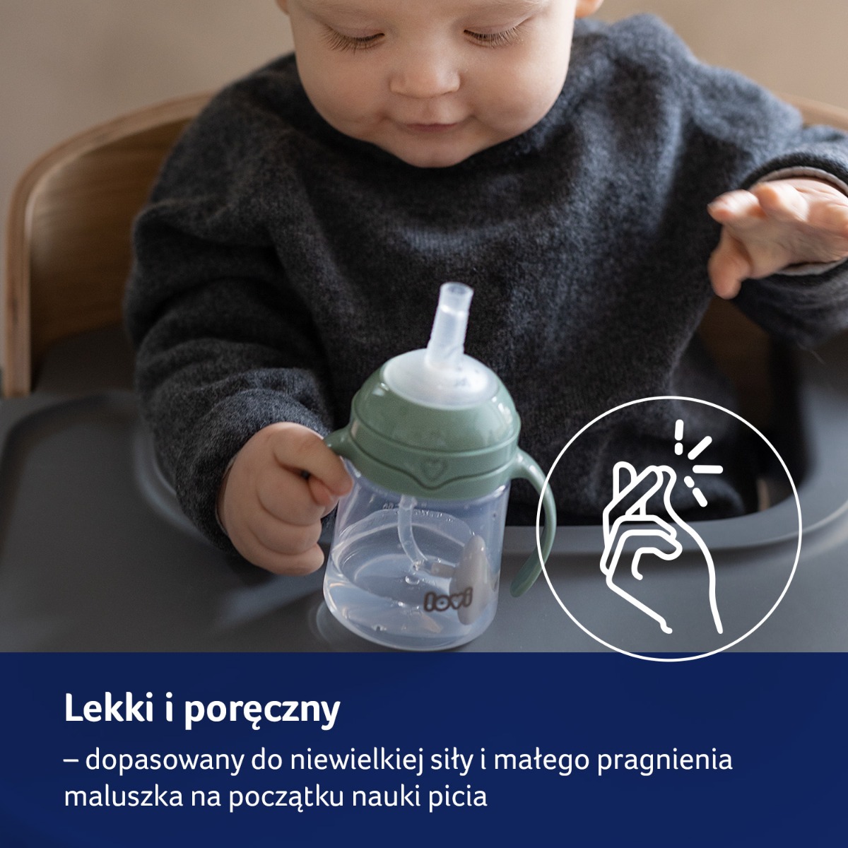 Pierwszy kubek z obciążoną słomką LOVI 150 ml Green
