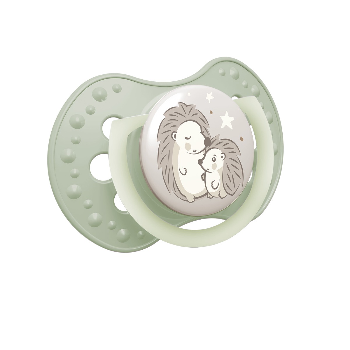 Smoczek silikonowy dynamiczny LOVI 0-6m 2 szt Night&Day Hedgehog