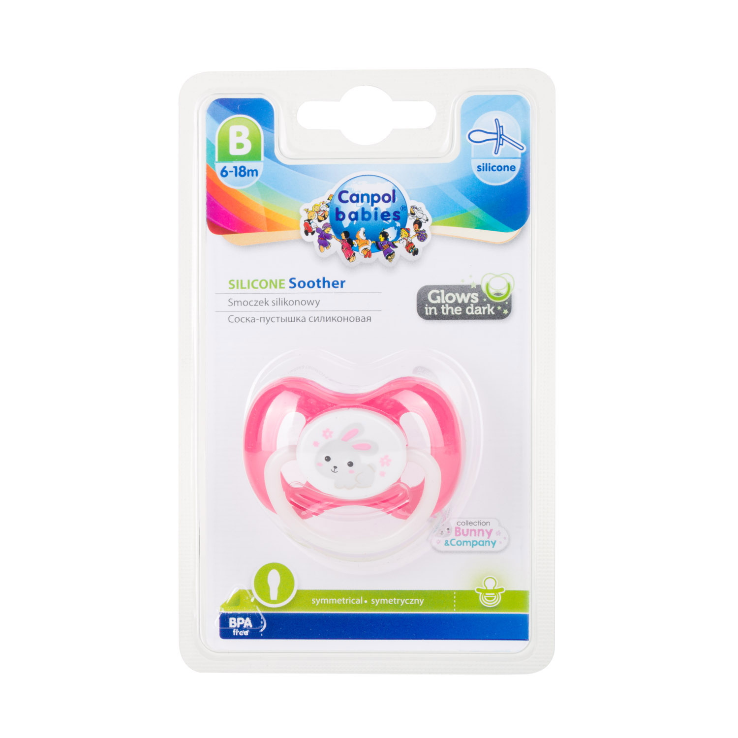 Canpol babies smoczek uspokajający silikon 6-18m symetryczny BUNNY&COMPANY różowy