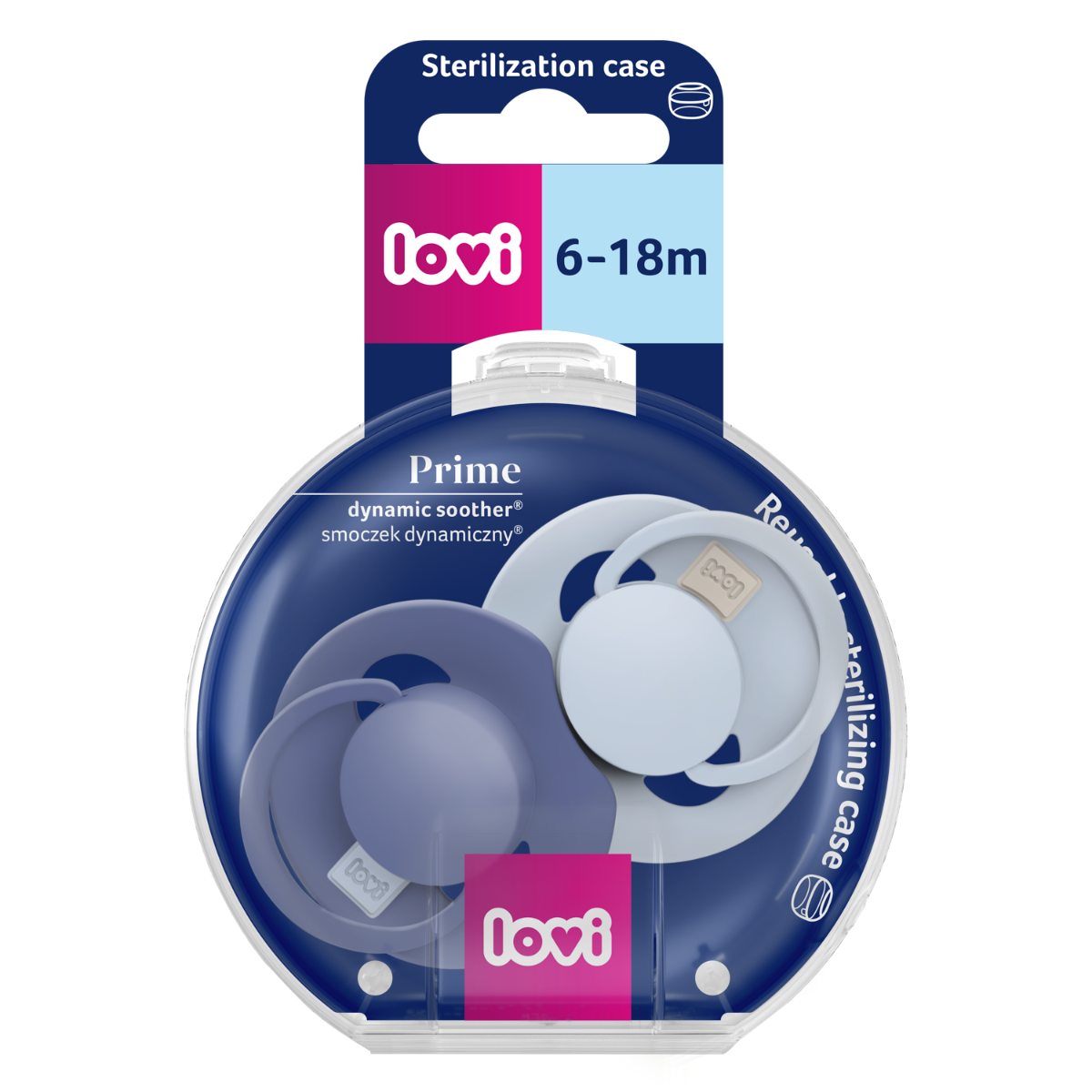 Smoczek silikonowy dynamiczny LOVI Prime 6-18m 2 szt Baby Blue/Blue