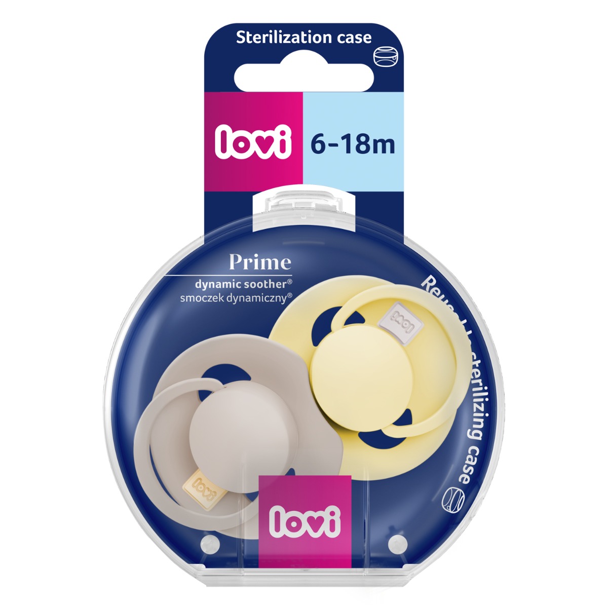 Smoczek silikonowy dynamiczny LOVI Prime 6-18m 2 szt Taupe/Banana 