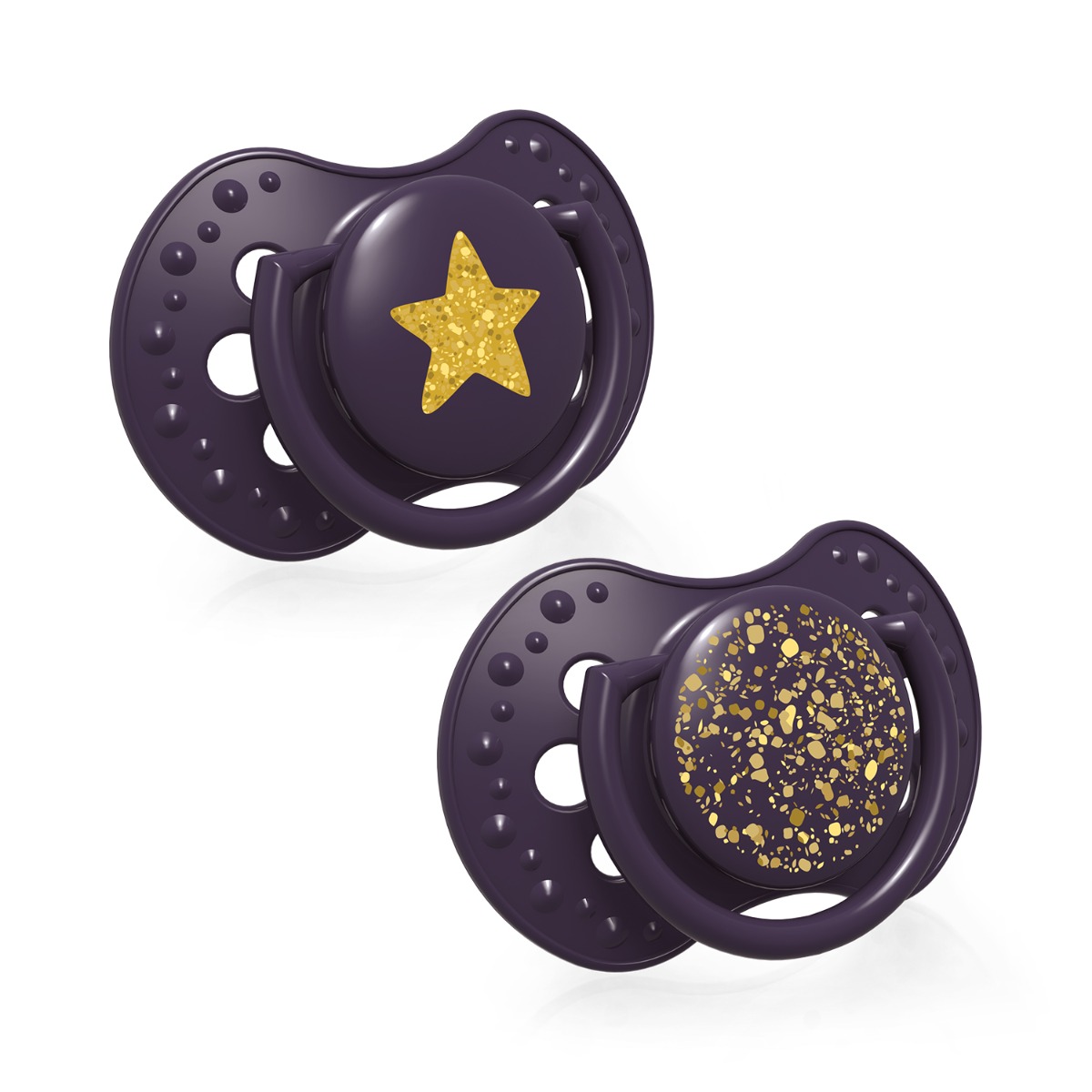 Smoczek silikonowy dynamiczny LOVI 3-6 m 2 szt. Stardust Violet