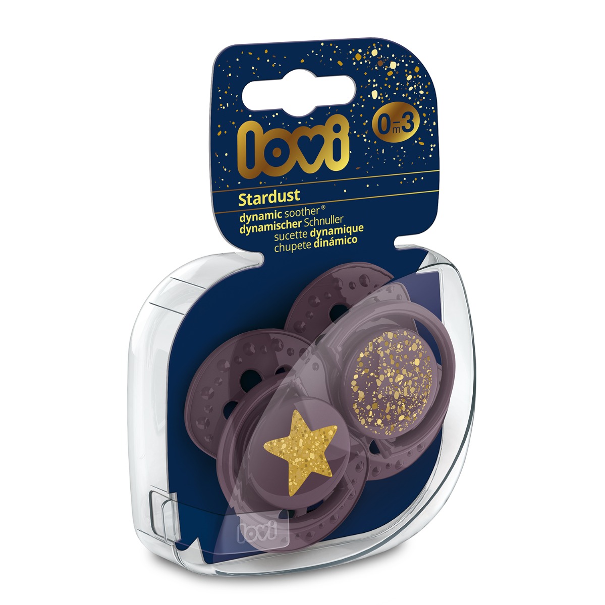 Smoczek silikonowy dynamiczny LOVI 3-6 m 2 szt. Stardust Violet