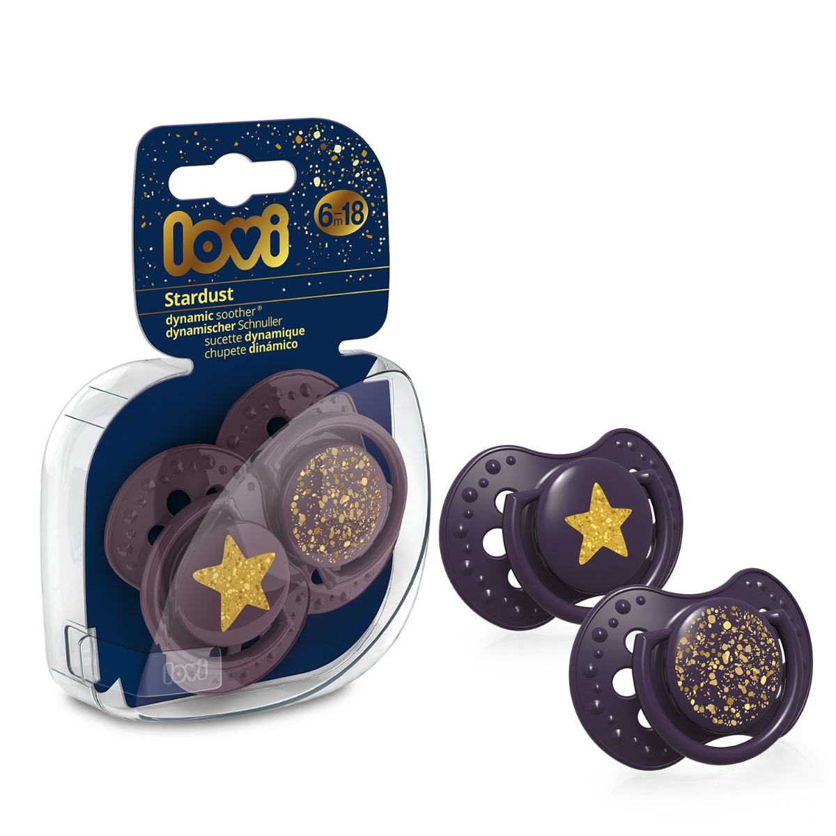 Smoczek silikonowy dynamiczny LOVI 6-18 m 2 szt. Stardust Violet