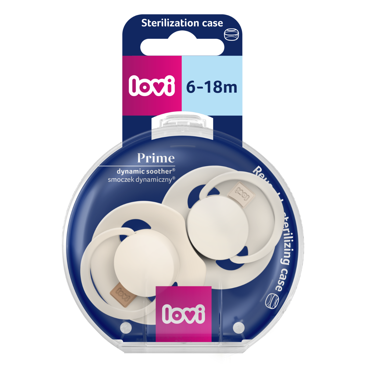 Smoczek silikonowy dynamiczny LOVI Prime 6-18m 2 szt Coconut/Ivory