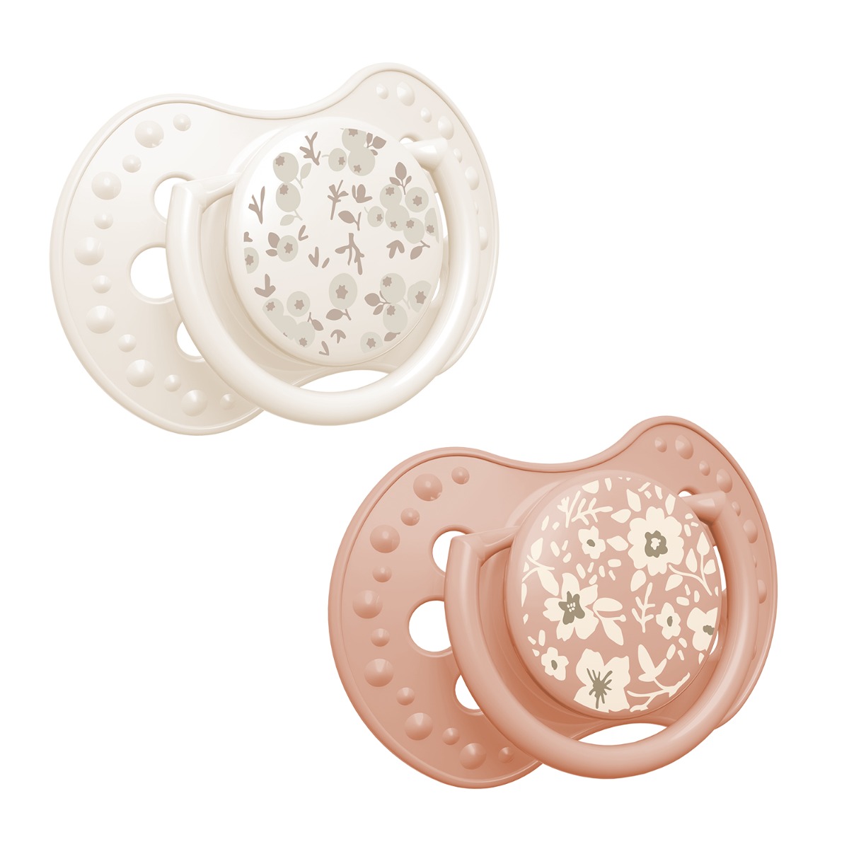 Smoczek silikonowy dynamiczny LOVI 0-6 m 2 szt. Blossom Ivory
