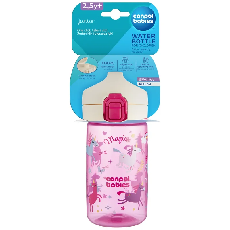 Canpol babies Bidon na wodę dla dzieci od 2,5 r.ż Junior 400 ml różowy