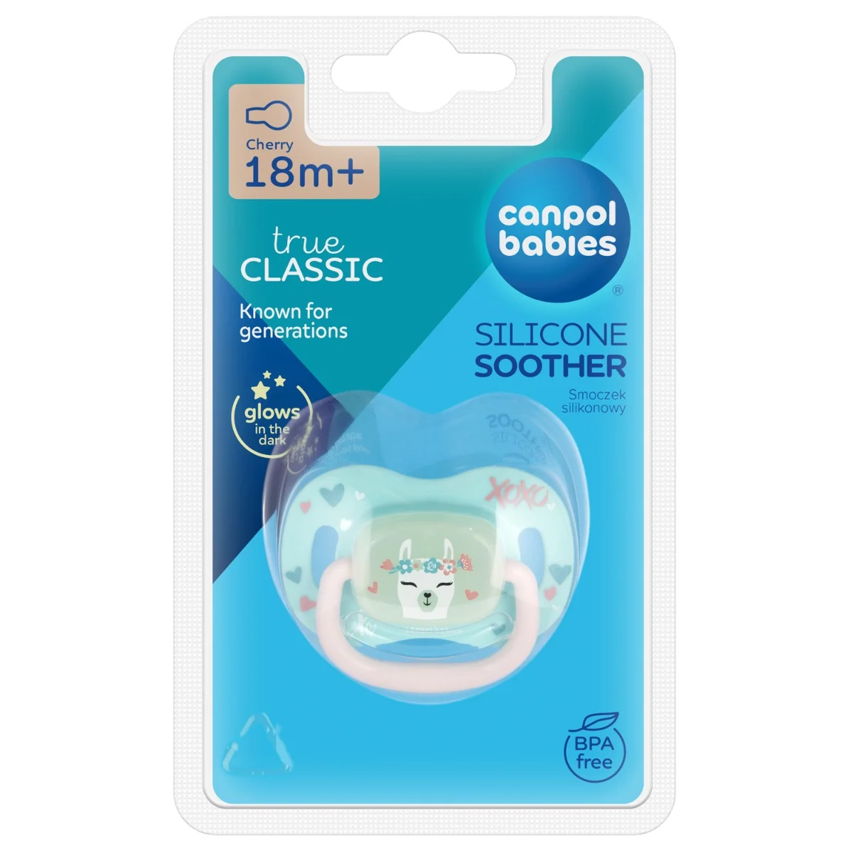 Canpol babies Smoczek uspokajający silikonowy 18m+ okrągły EXOTIC ANIMALS lama