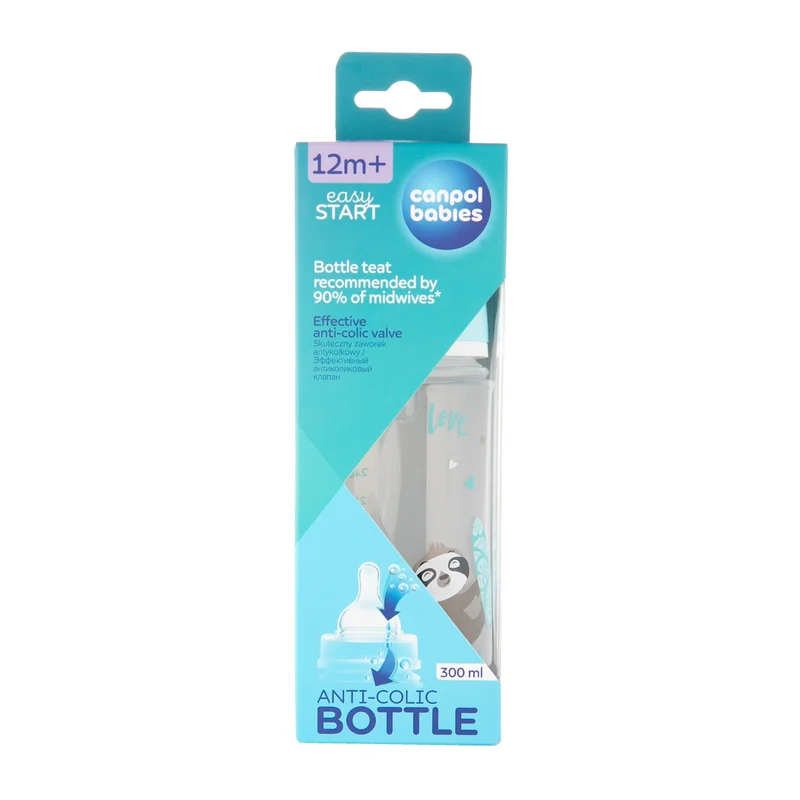 Butelka szeroka antykolkowa Canpol babies 300 ml PP EasyStart EXOTIC ANIMALS niebieska