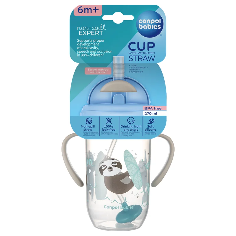 Kubek niekapek z rurką i odważnikiem Canpol babies 270 ml EXOTIC ANIMALS