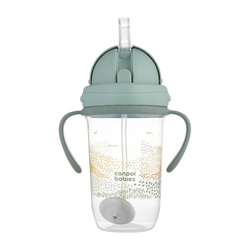 Canpol babies Kubek niekapek z rurką i odważnikiem 270 ml MOUNTAINS zielony​
