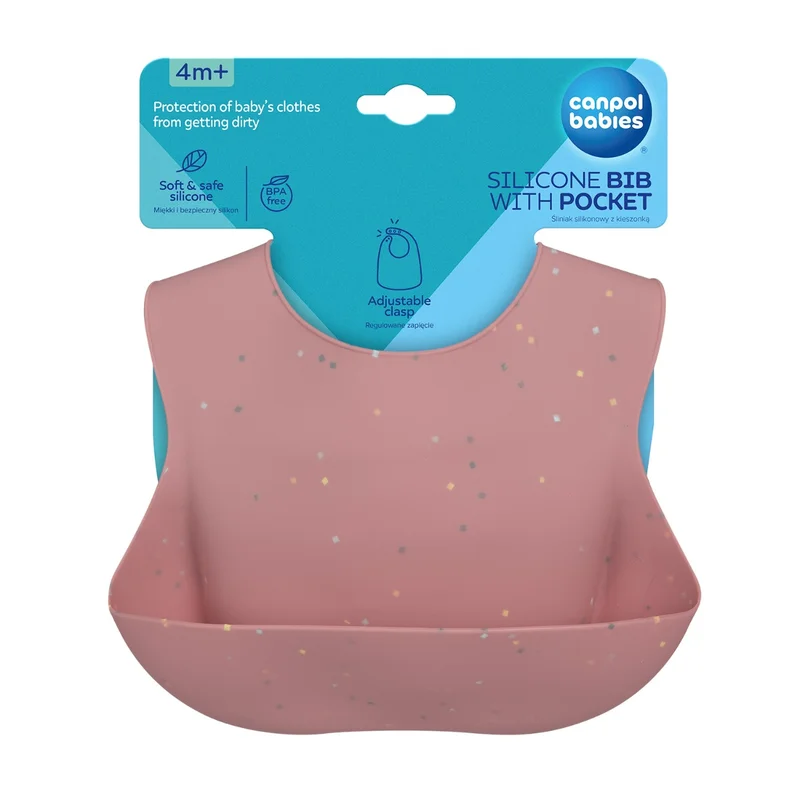 Śliniak silikonowy Canpol babies z kieszonką DOTS