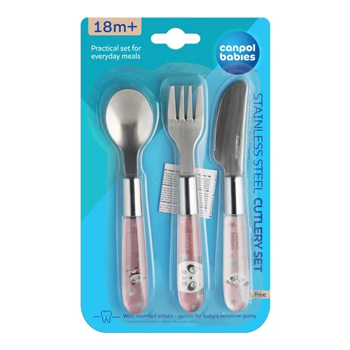 Canpol babies Zestaw sztućców ze stali nierdzewnej EXOTIC ANIMALS róż.