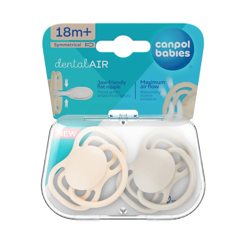 Canpol babies Smoczek silikonowy 18m+ symetryczny DENTAL AIR 2 szt. kremowy