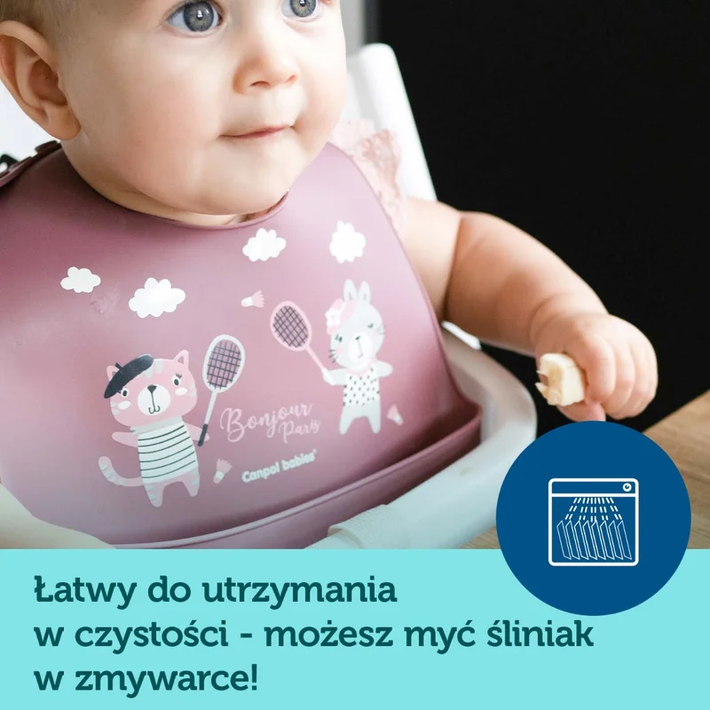 Canpol babies śliniak silikonowy z kieszonką BONJOUR PARIS bordowy