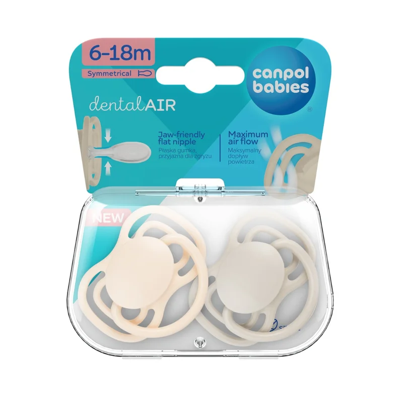 Canpol babies Smoczek silikonowy 6-18m symetryczny DENTAL AIR 2 szt. kremowy