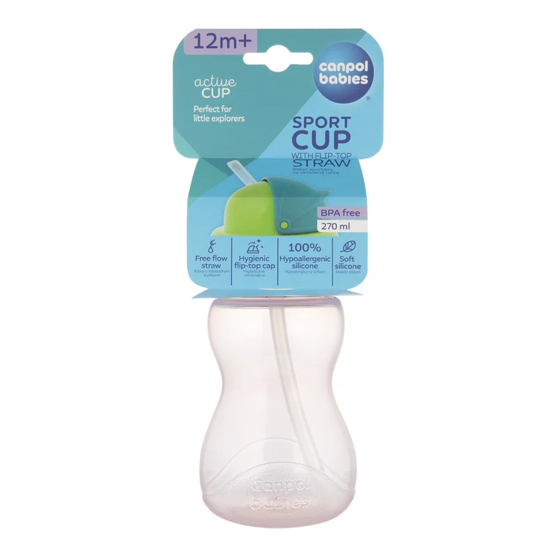 Canpol babies Bidon ze składaną rurką silikonową 270 ml różowy