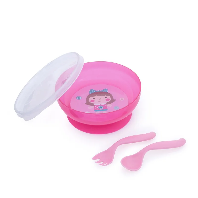 Miseczka antypoślizgowa z pokrywką i sztućcami 350 ml TOYS