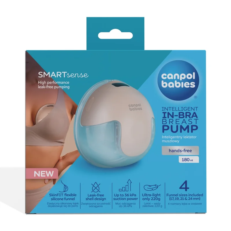 Canpol babies Inteligentny laktator muszlowy SmartSense + Butelka Natural Shape ze smoczkiem dwustrefowym 150 ml GRATIS