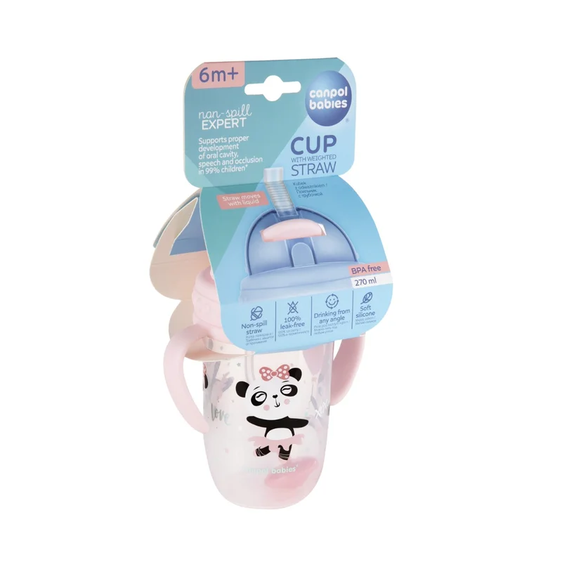 Kubek niekapek z rurką i odważnikiem Canpol babies 270 ml EXOTIC ANIMALS