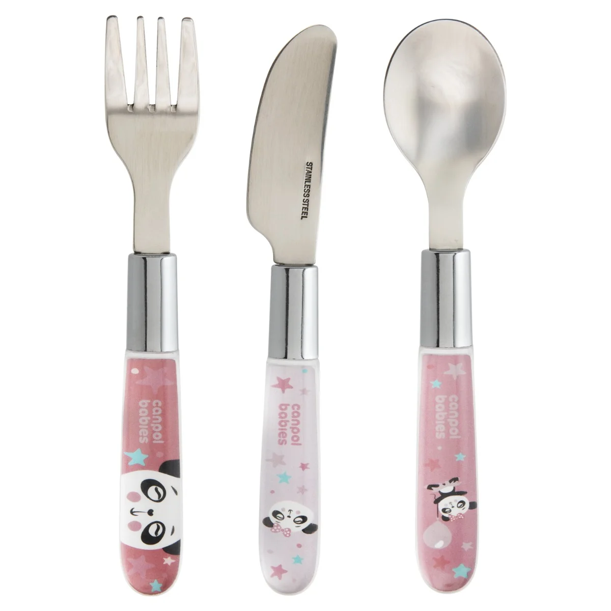Canpol babies Zestaw sztućców ze stali nierdzewnej EXOTIC ANIMALS róż.