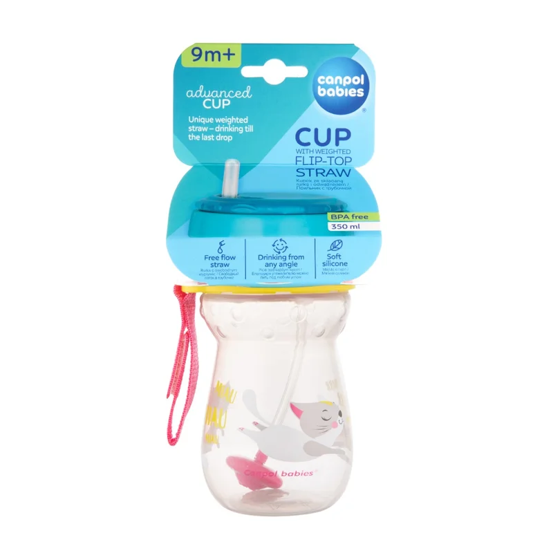 Canpol babies Bidon ze składaną rurką silikonową z odważnikiem 350ml KOTEK
