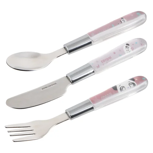 Canpol babies Zestaw sztućców ze stali nierdzewnej EXOTIC ANIMALS róż.