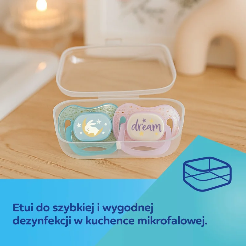 Canpol babies Smoczek uspokajający silikonowy symetryczny 0-6m NightGlow 2szt róż​