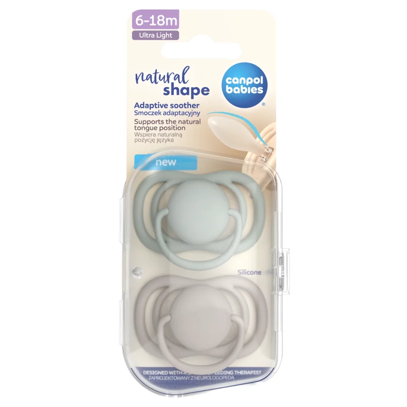 Canpol babies Smoczek adaptacyjny silikonowy 6-18m Natural Shape Sage&OatMilk 2szt​
