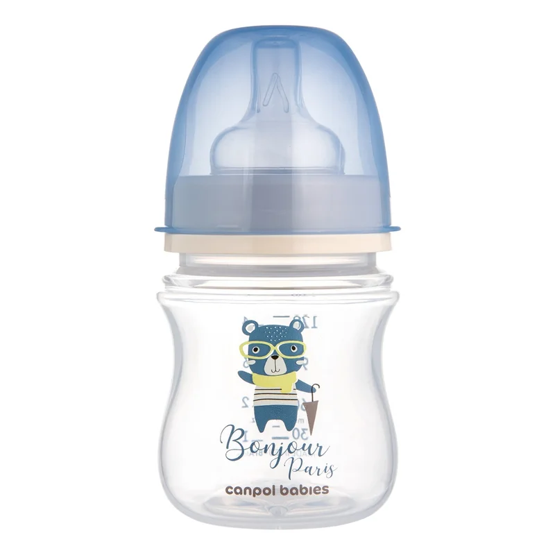 Butelka szeroka antykolkowa Canpol babies 120 ml PP EasyStart BONJOUR PARIS niebieska