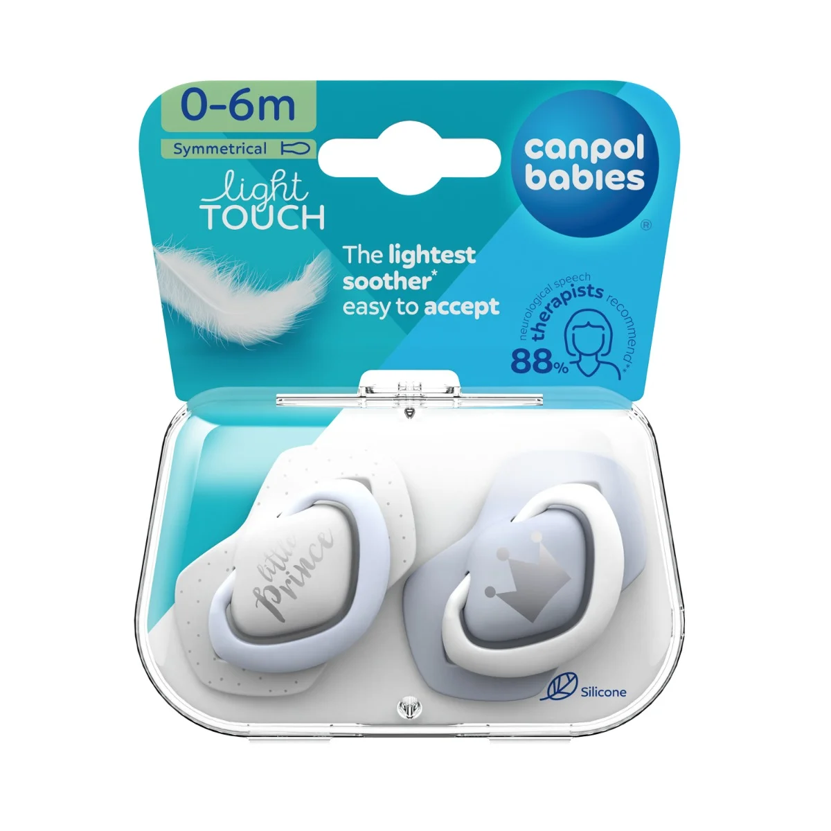 Canpol babies Smoczek silikonowy Light touch 0-6m symetryczny ROYAL BABY 2 szt.