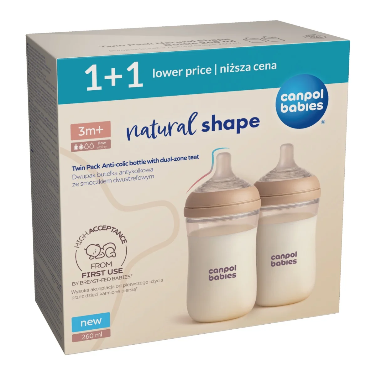 Canpol babies Dwupak Butelka Natural Shape 260 ml