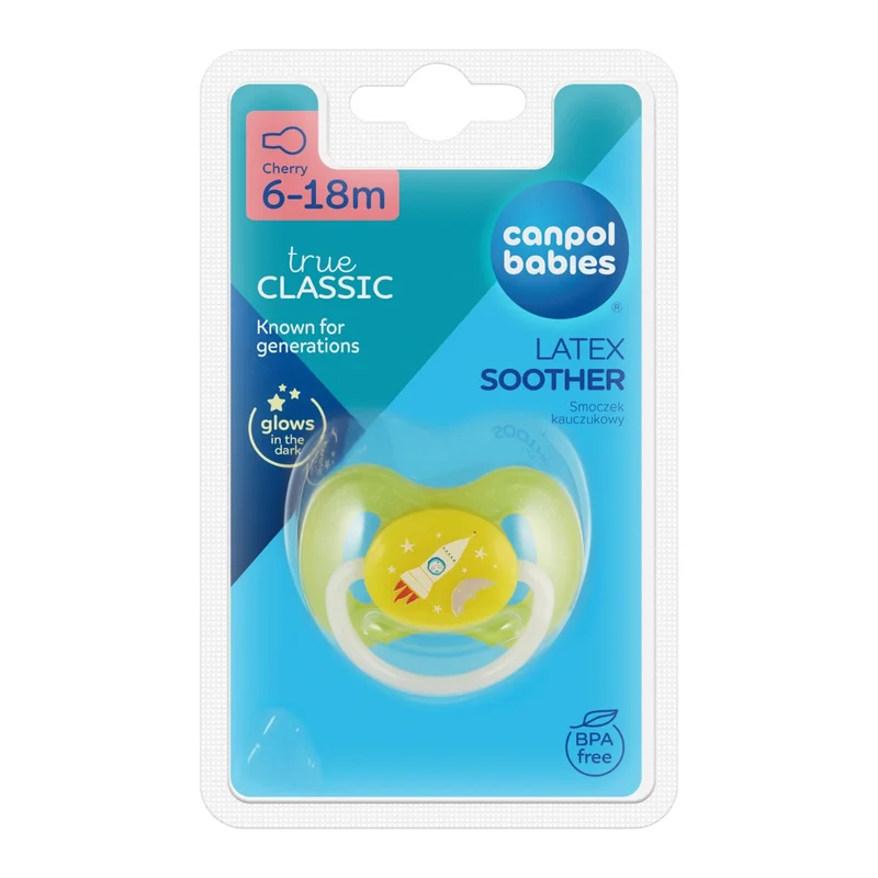 Canpol babies Smoczek uspok. kauczukowy 6-18m okrągły SPACE żółty