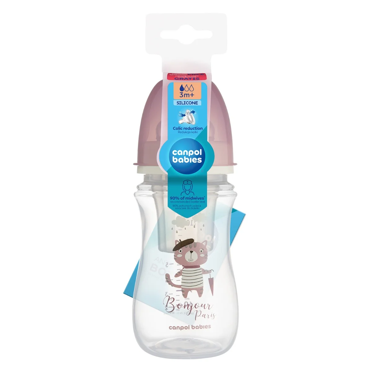 Butelka szeroka antykolkowa Canpol babies 240 ml PP EasyStart BONJOUR PARIS różowa