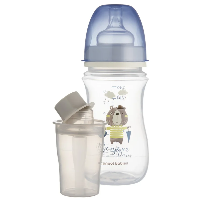Butelka szeroka antykolkowa Canpol babies 240 ml PP EasyStart BONJOUR PARIS niebieska