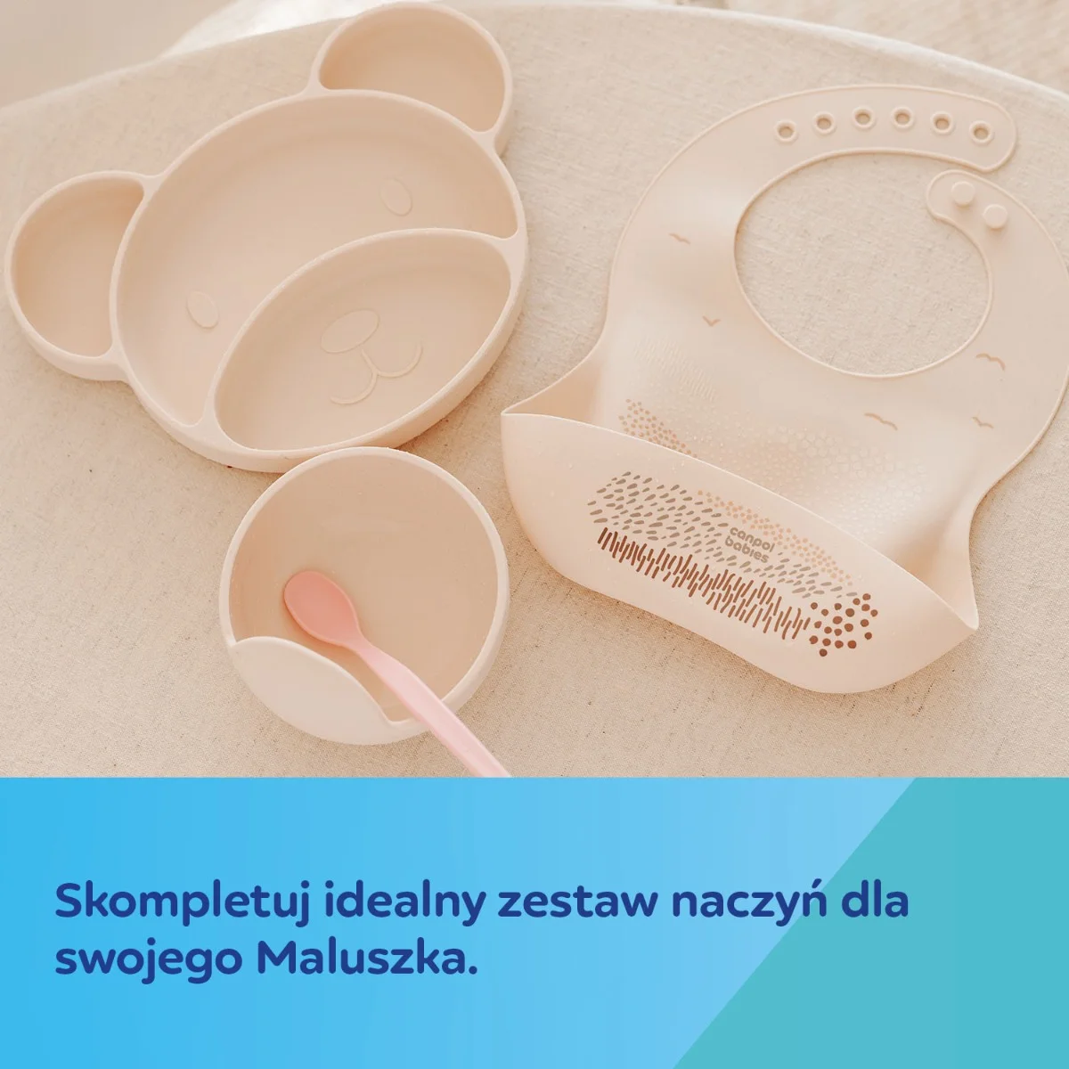 Śliniak silikonowy Canpol babies z kieszonką MOUNTAINS kremowy