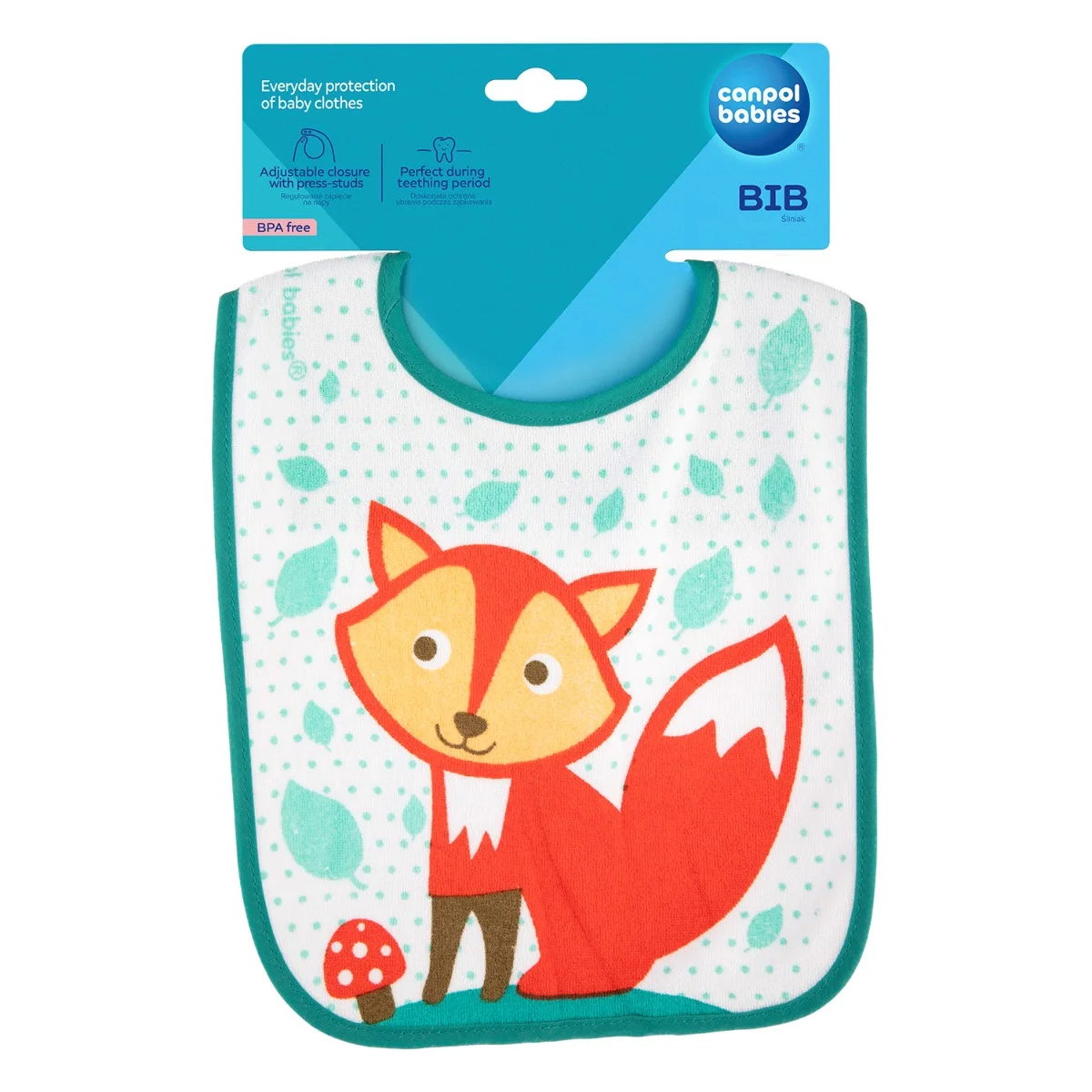 Śliniak Canpol babies frotte z regulowanym zapięciem na napy CUTE ANIMALS