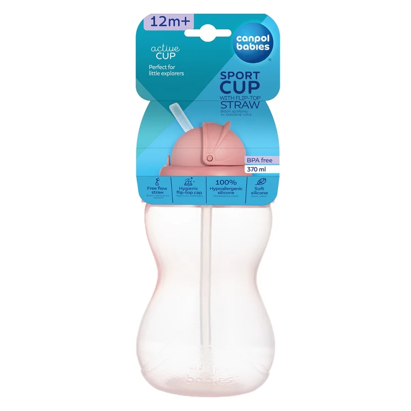 Canpol babies Bidon ze składaną rurką silikonową 370 ml różowy