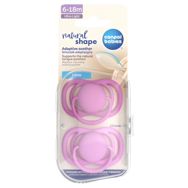 Canpol babies Smoczek adaptacyjny silikonowy 6-18m Natural Shape Hubiscous&CottonCandy 2szt​