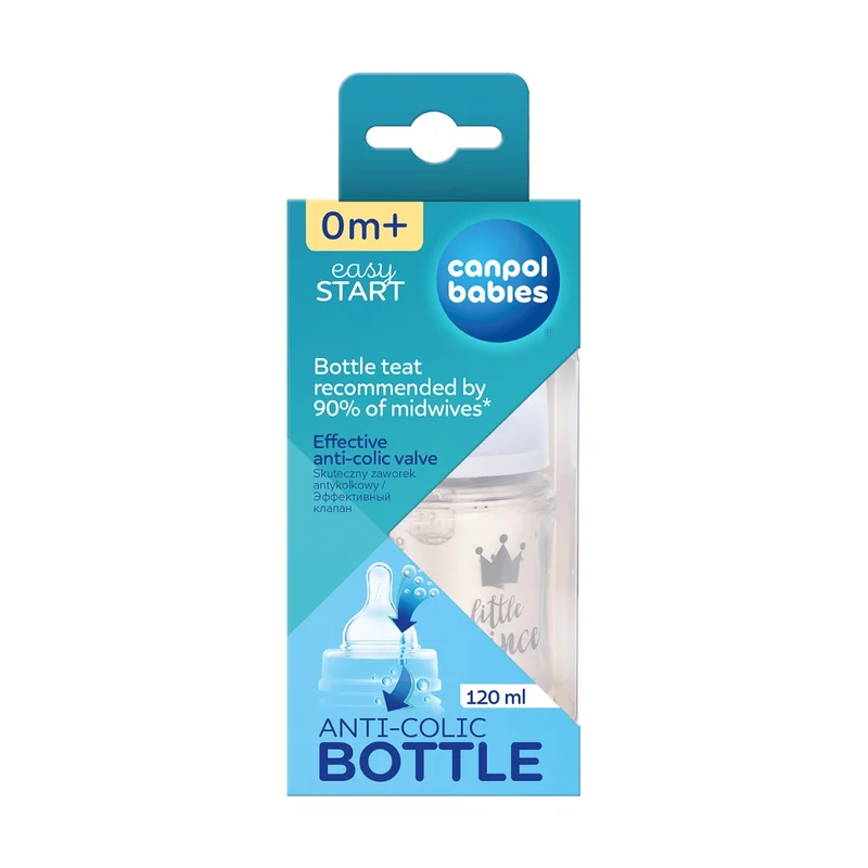Butelka szeroka antykolkowa Canpol babies 120 ml PP EasyStart ROYAL BABY niebieska
