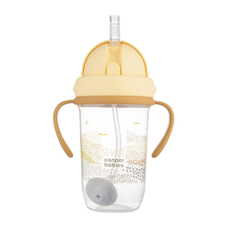 Canpol babies Kubek niekapek z rurką i odważnikiem 270 ml MOUNTAINS żółty​