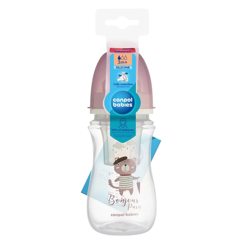 Butelka szeroka antykolkowa Canpol babies 240 ml PP EasyStart BONJOUR PARIS różowa