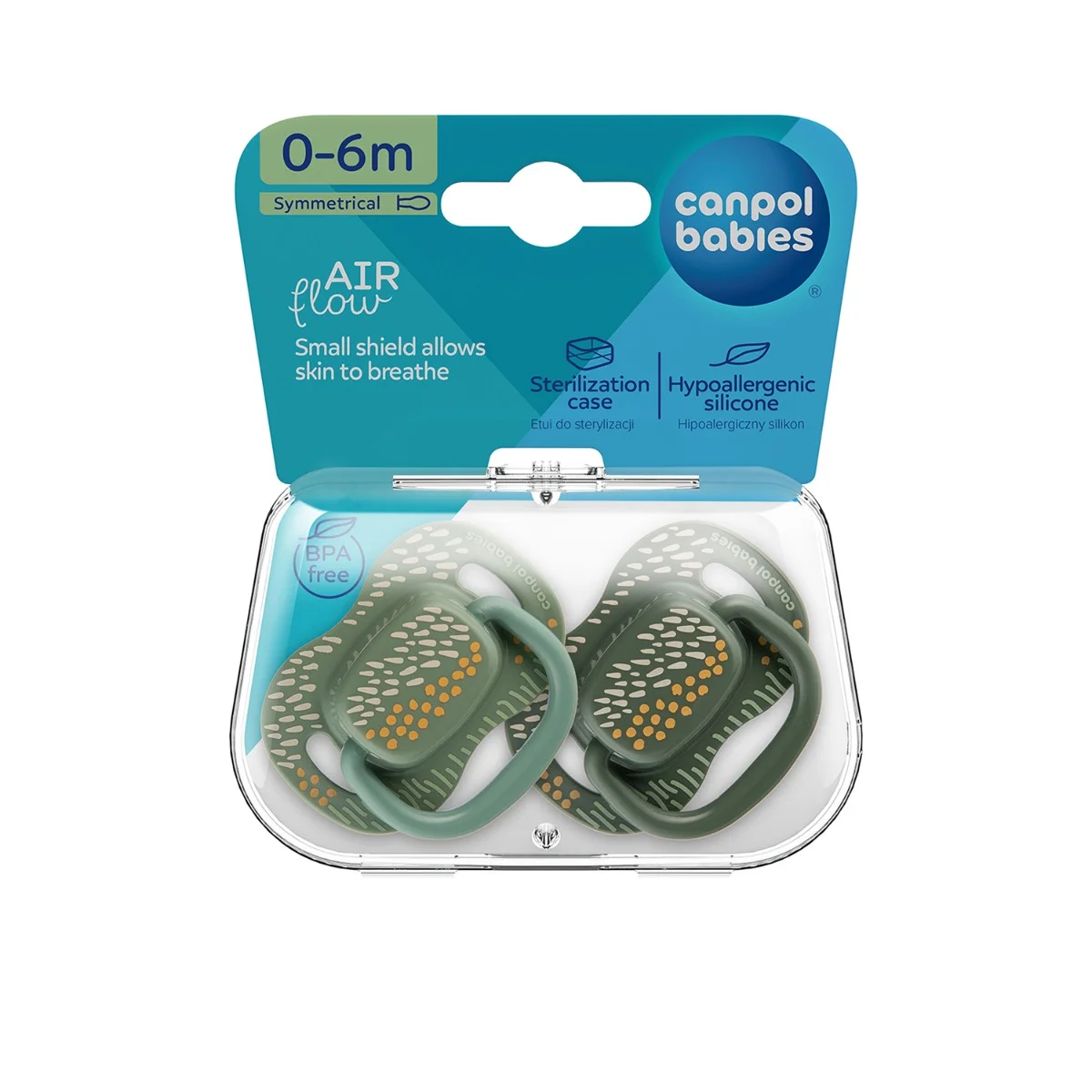 Canpol babies Smoczek usp. silikonowy 0-6m symetryczny MOUNTAINS 2 szt. zielone