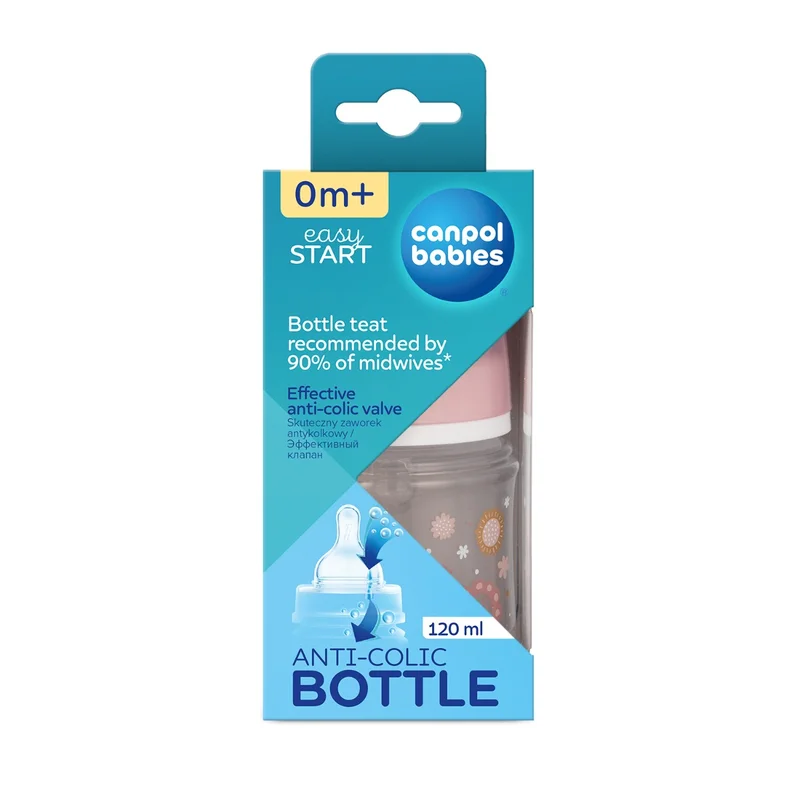Butelka szeroka antykolkowa Canpol babies 120ml PP EasyStart NEWBORN BABY różowa